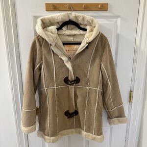 Arizona Jean Company Vintage Tan Hooded Faux Fur Toggle Jacket Extra Large